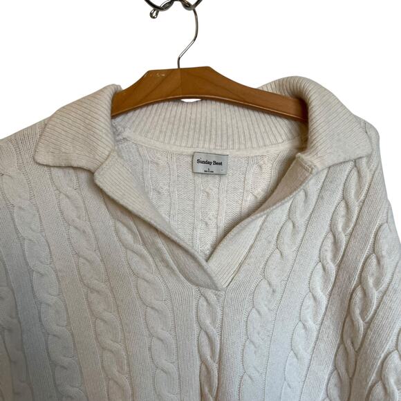 Aritzia Sunday Best Cropped Cable Knit Polo Sweater Merino Wool Blend Size L - Picture 4 of 9